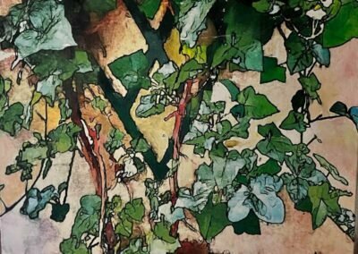 Foliage : technique mixte sur toile, 50x50x4 cm, 2022.