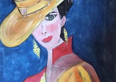 2 Portait dame au chapeau coloré (acrylique) 33x41 cm