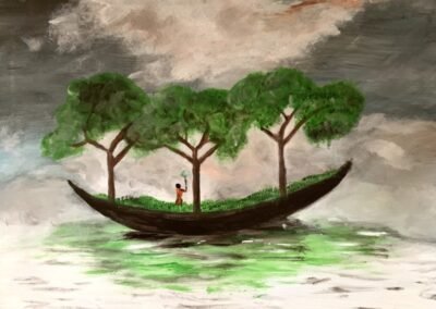 La jonque aux 3 arbres (acrylique)50x40 cm