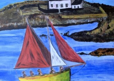 Voilier près d’un îlot (acrylique) 30x40 cm