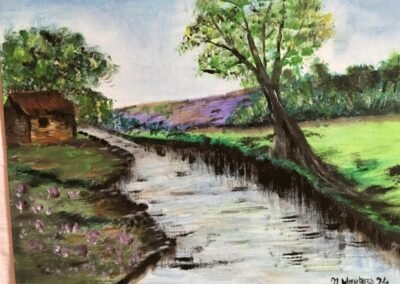 Rivière et cabane (acrylique) 30x24 cm