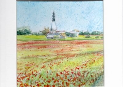 « Ars en Ré » - Aquarelle et crayons sur papier Arche – 20x20cm (avec cadre)