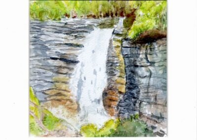 « Cascade du Hérisson » - Aquarelle et crayons sur papier Arche – 20x20cm (avec cadre)