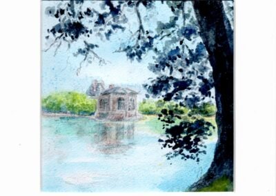 « Fontainebleau » - Aquarelle et crayons sur papier Arche – 20x20cm (avec cadre)