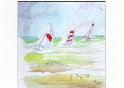 « Joies Nautiques » - Aquarelle et crayons sur papier Arche – 20x20cm (avec cadre)