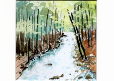 «Les Planches, torrent vers les cascades » - Aquarelle et crayons sur papier Arche – 20x20cm (avec cadre)