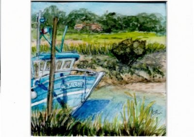 « Marais de Chaillevette-Tremblade » - Aquarelle et crayons sur papier Arche – 20x20cm (avec cadre)