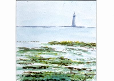 « Phare en Ile de Ré » - Aquarelle et crayons sur papier Arche – 20x20cm (avec cadre)