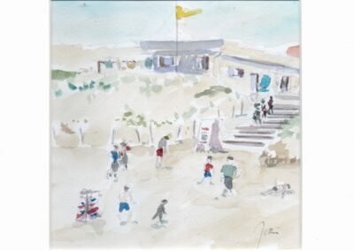 « Retour de plage » - Aquarelle et crayons sur papier Arche – 20x20cm (avec cadre)