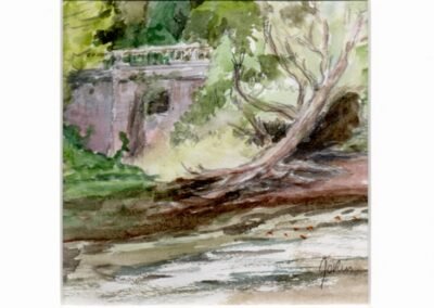 « Rive de la Dordogne » - Aquarelle et crayons sur papier Arche – 20x20cm (avec cadre)