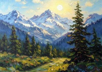 «Eine erfundene Landschaft, in der ich jedoch gerne spazieren gehen würde.». Huile sur toile, 70x60cm.