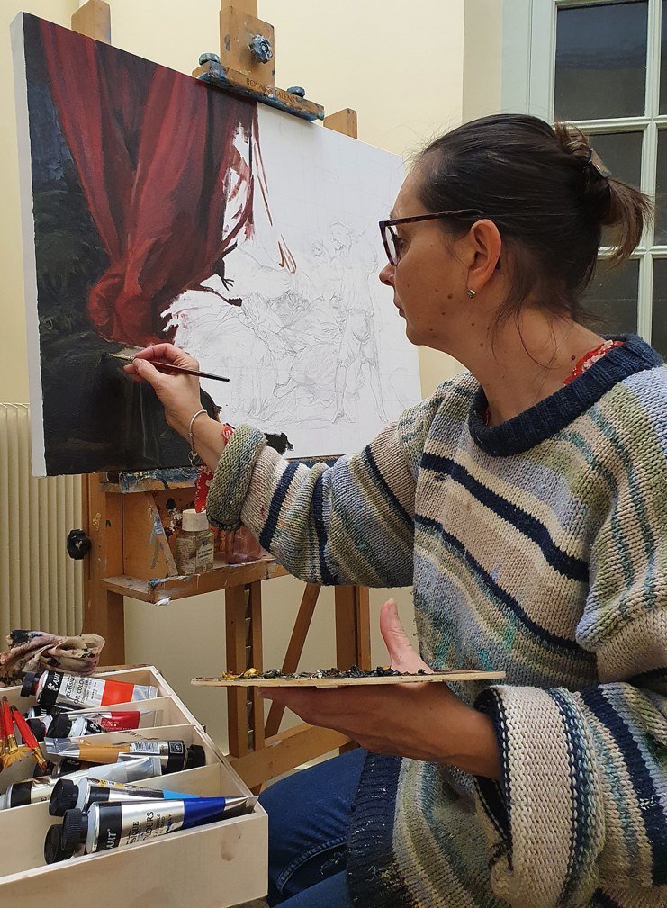 La copie qu’Isabelle Morin réalise – issue d’une tableau de Fragonard (photo du Louvre) – est une  commande officielle d’un client français. 