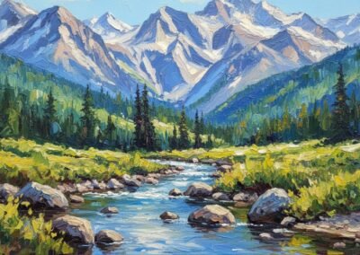 «Zwischen Weisshorn, Tiejer Flue und einem Teil des Guggernellgrats». Huile sur toile, 110x60cm..