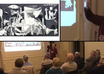 Description of the artwork. What these white, grey, and black hues are, the pictorial composition, but also why these forms seem to truly scream.