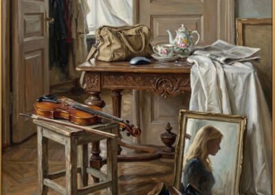 Une peinture à l’huile montrant le grenier de la maison d’Artemis Irenäus von Baste à Chur en Suisse avec des objets qui lui sont importants. Elle écrit à propos de cette peinture : je ne luttais contre la matière, Je la laissais se souvenir. Peut-être que le galetas comme ma chambre sont des lieux dedans lesquels je peins vraiment juste.