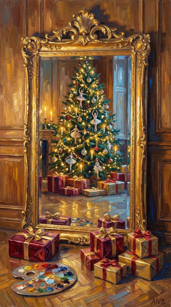 Peinture à l’huile sur toile par Artemis Irenäus von Baste, carte de vœux pour nos lectrices et lecteurs. 