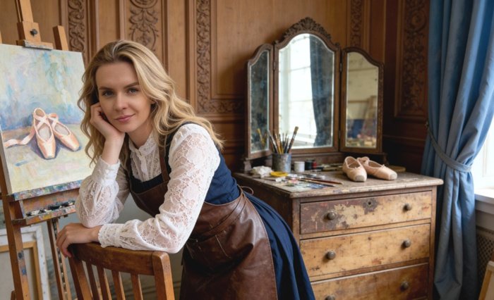 Artemis Irenäus von Baste, artiste peintre et directrice de la Team Suisse dans la galerie d’Art en ligne, dans son atelier de sa maison de Jochstrasse. Elle privilégie la peinture à l’huile pour exprimer l’importance de l’âme d’objets inertes.