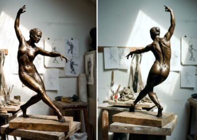 Sculpture figurative en bronze par Ayla Woss. Saisir l'élan et la suspension du geste.