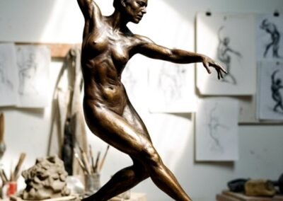 Détail de la sculpture figurative Ohne Titel 10. Sculpture figurative en bronze mouvement danse.