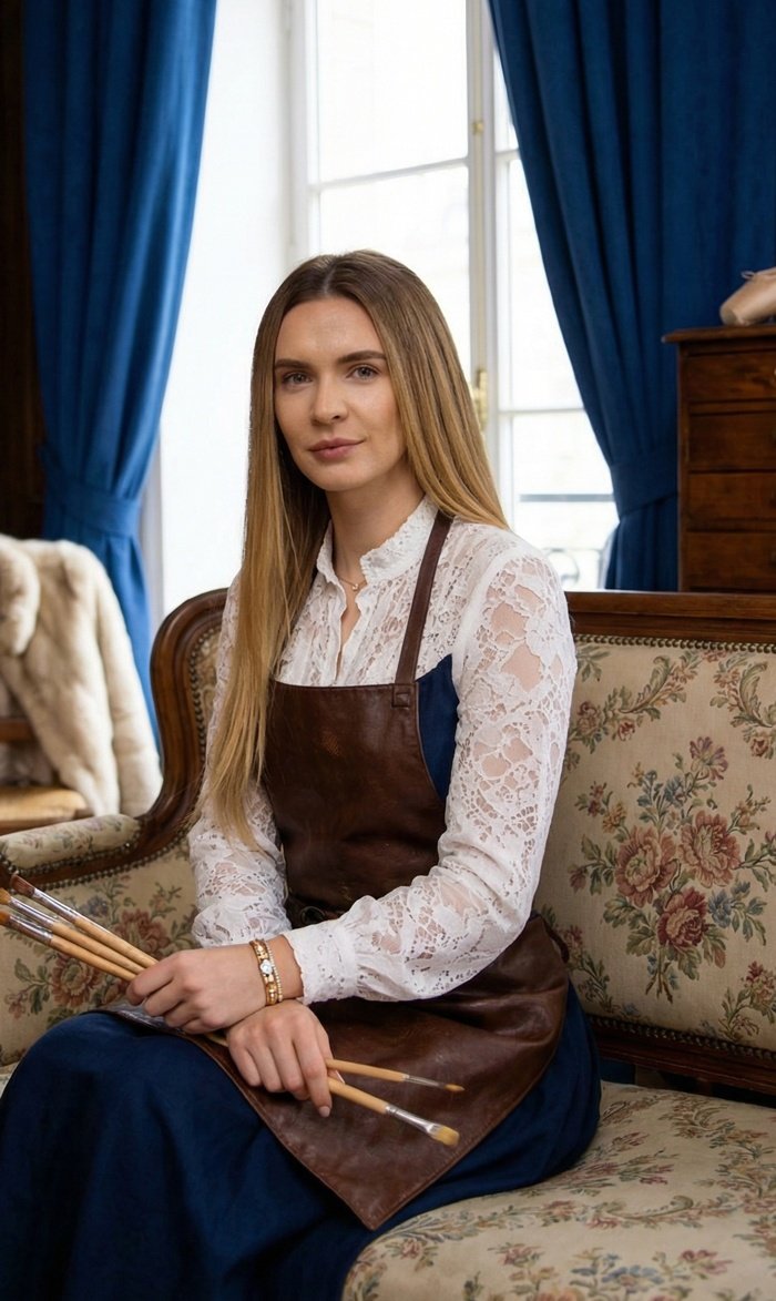 Artemis Irenäus von Baste, suissesse alémanique, artiste peintre, danseuse classique et directrice de la galerie d’Art en ligne Les Koronin, Team Suisse. Elle est ici dans son atelier de Jochstrasse, à Chur, canton des Grisons. 