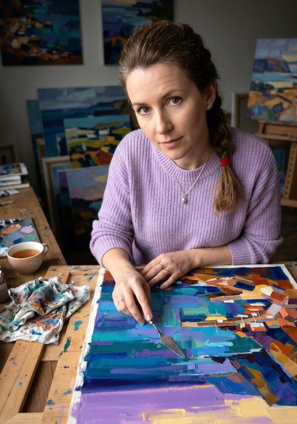 Portrait de Barbara Le Louverot, artiste peintre dans le Jura français. Barbara nous montre comment elle peint. 