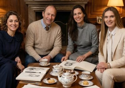 Quatre des artistes de la galerie d'Art les Koronin : Vestara Psod, Luca Hartmann, Vailaine de Ranson et Artemis Irenäus von Baste