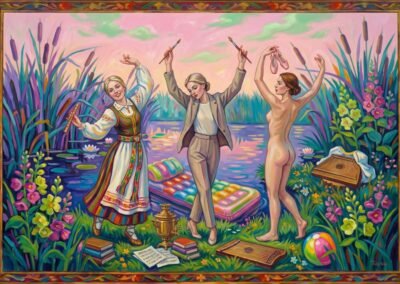 Peinture Les trois arts de Tupsa Katsiaryna Viatcheslavet mouvement Neo-folklorisme contemporain Galerie Koronin