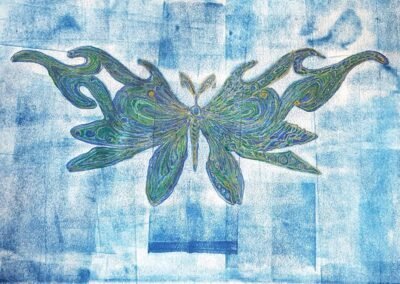 Grand Papillion, Stil Art Nouveau, Mischtechnik , par l’artiste Gisela Kentmann