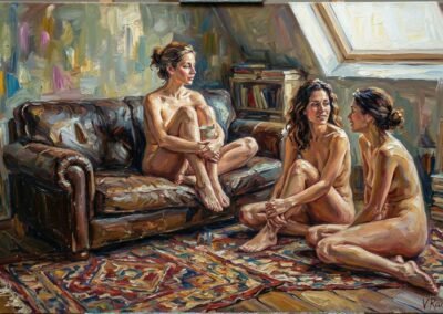 Peinture huile sur toile Les amies modèles de Valaine de Ranson exposition Galerie Koronin