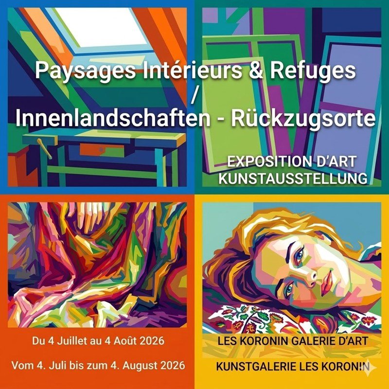 Image de présentation de l’exposition d’été « Paysages Intérieurs & Refuges » pour la galerie d’art Les Koronin.