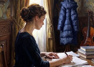vestara psod peinture femme bureau ecriture violoncelle doudoune roman d artiste galerie koronin lucerne