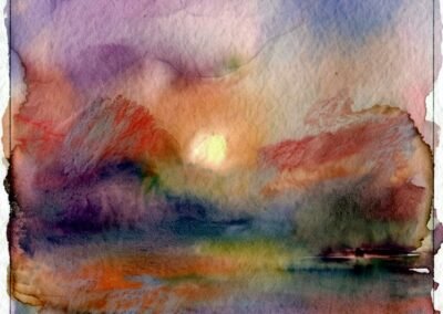 Aquarelle et crayon sur papier Sur le marais en Charente de l'artiste E Popeia Galerie d'art en ligne Koronin
