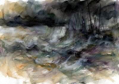 Aquarelle et crayon sur papier Tempête de l'artiste E Popeia présentée à la Galerie d'art en ligne Koronin