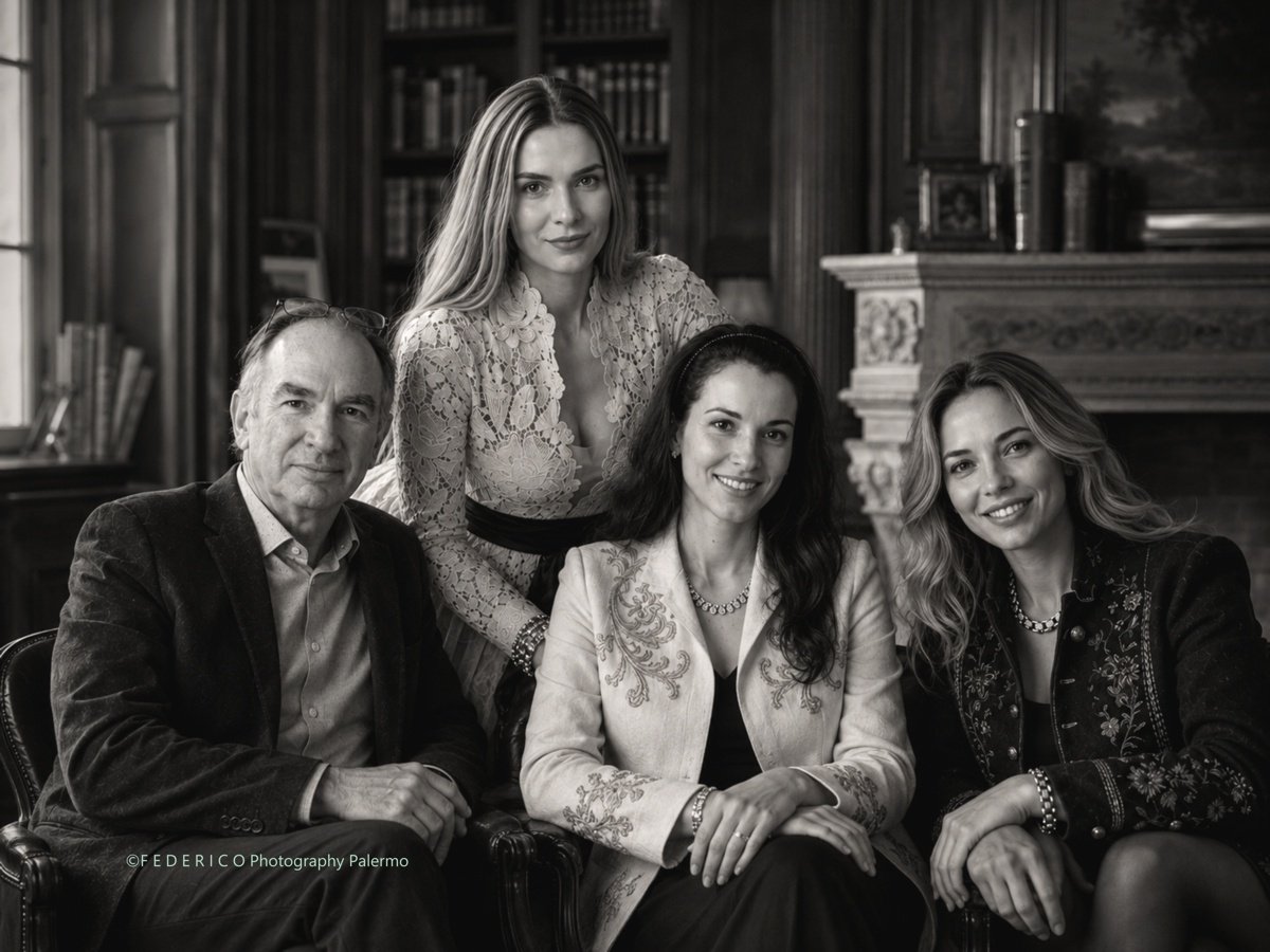 Photographie du portrait de groupe de l'équipe de la Galerie d'art en ligne Koronin dans une bibliothèque, à Chur, en Suisse.