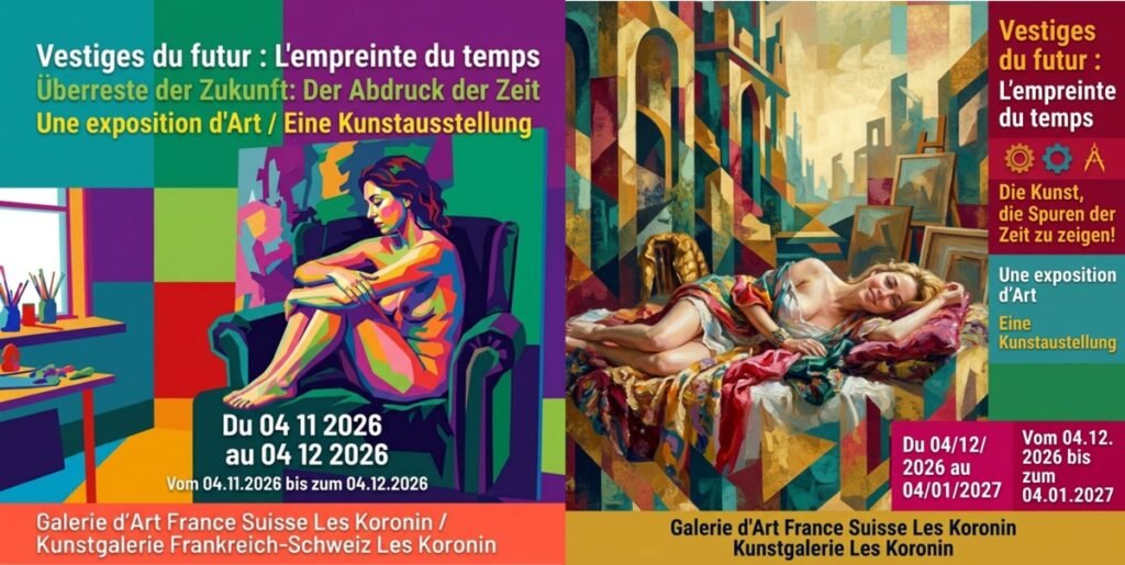 Les ddeux affiches de l'exposition d'art à la gakerie d'art Les Koronin.